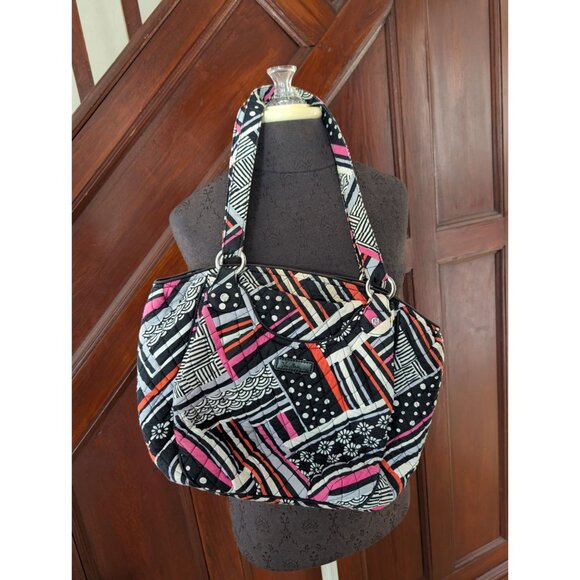 Vera Bradley Quilted Shoulder Bag Northern Stripes Geometric Black Multicolor - Picture 4 of 10